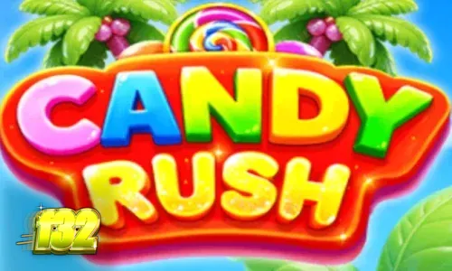 Tampilan visual slot Candy Rush dengan grid 7x7 yang penuh permen warna-warni.